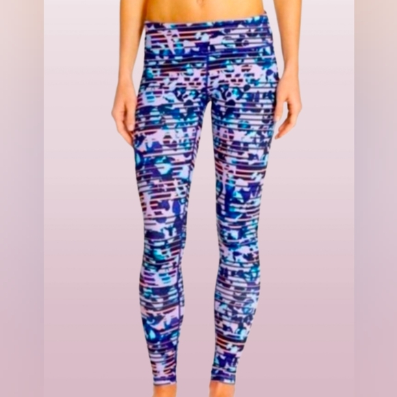 Zella Blue Purple Floral Patterned Yoga Running Pants Leggings - Picture 1 of 3